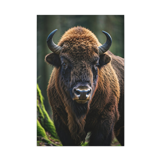 American Bison in Prairie Grass Portrait Wall Art & Canvas Print