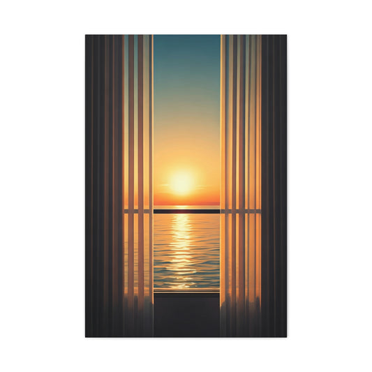 Golden Horizon Through Sheer Curtains Wall Art & Canvas Prints