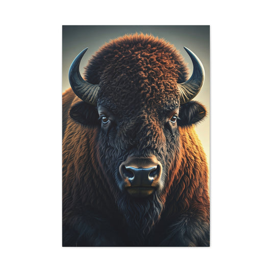 Classic Frontal American Bison Portrait with Soft Neutral Backdrop Wall Art & Canvas Print
