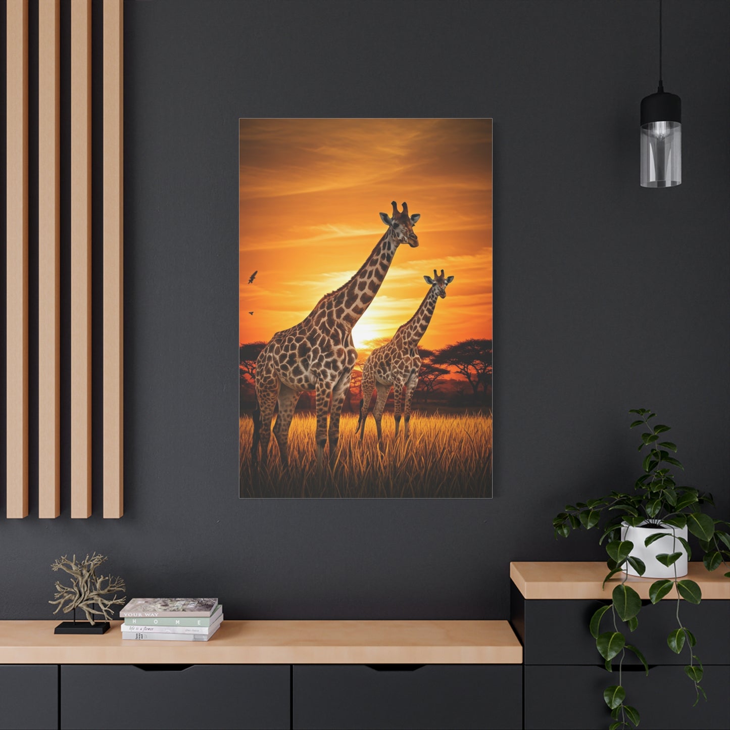 Giraffe Family at Golden Sunset Wall Art & Canvas Prints