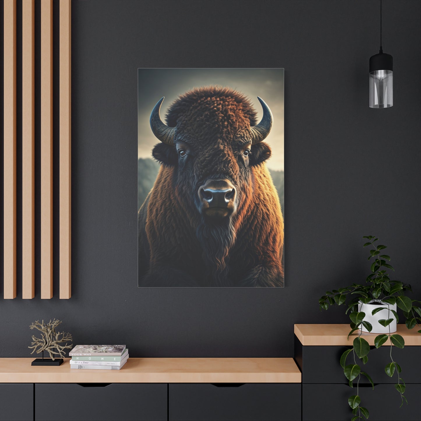 Warm-Toned Symmetrical Bison Portrait Wall Art & Canvas Print