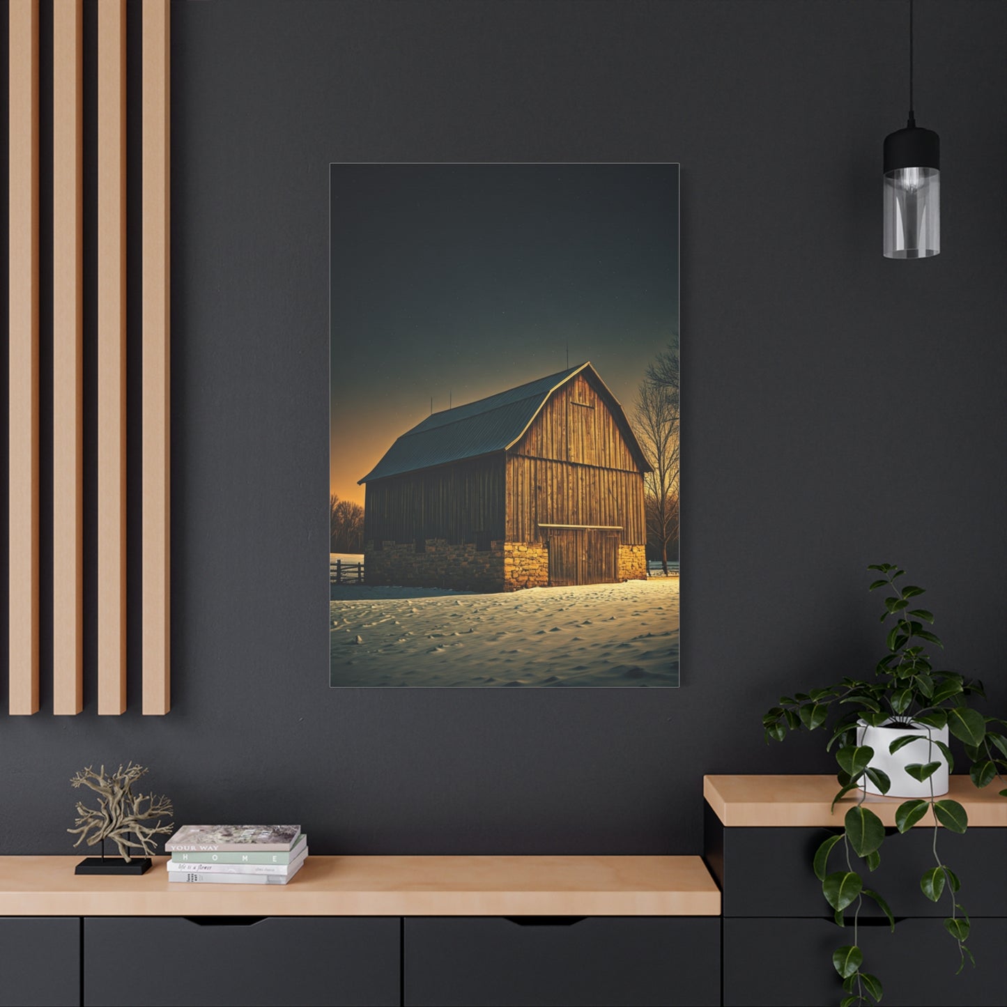 Winter Twilight Barn Landscape Wall Art & Canvas Prints