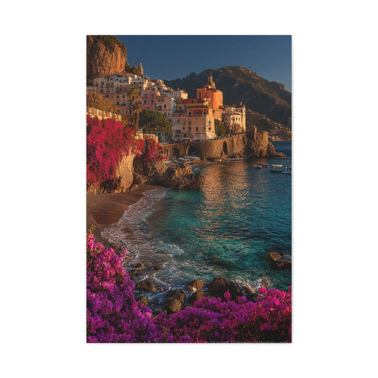 Amalfi Coast Bougainvillea Cliffs Wall Art & Canvas Print