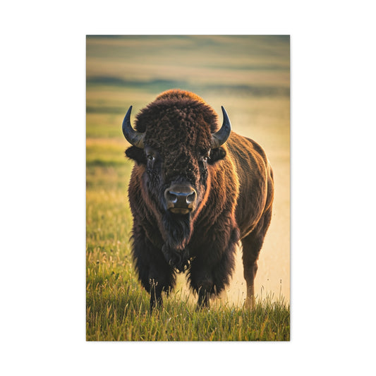 American Baby Bison Walking Through Prairie Grass Wall Art & Canvas Print