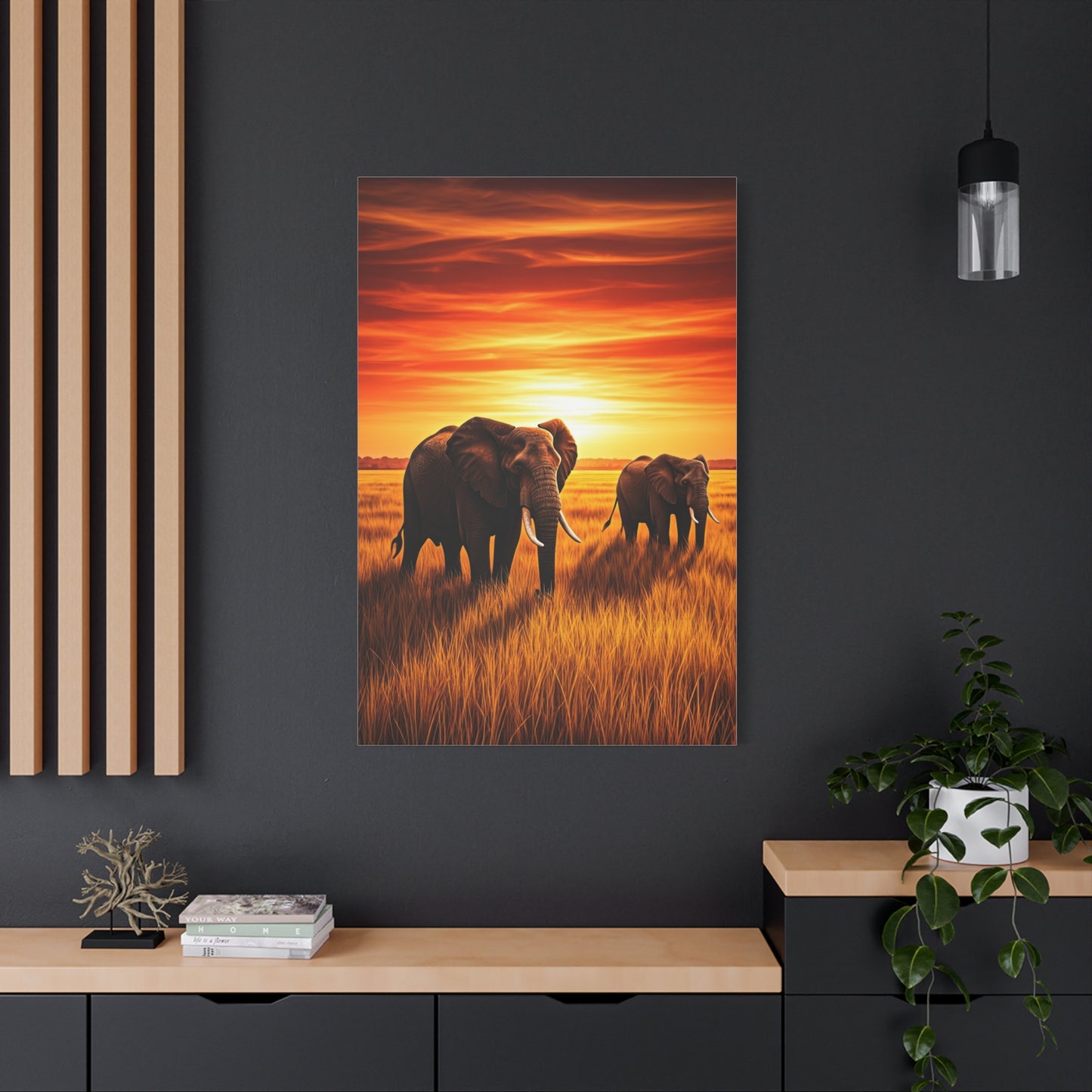 Elephant Herd at Sunset Plains Wall Art & Canvas Prints