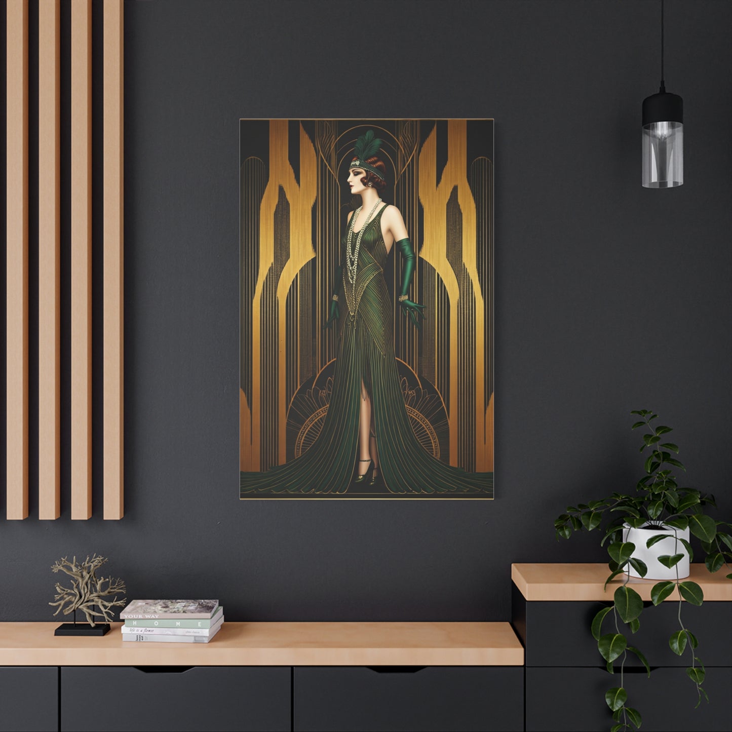 Emerald Deco Flapper Elegance Wall Art & Canvas Prints