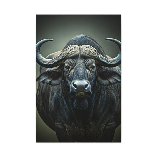 Dark Forest Buffalo with Dramatic Shadow Contrast Wall Art & Canvas Print