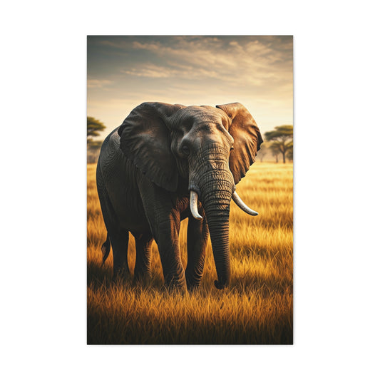Majestic Elephant in Golden Grasslands Wall Art & Canvas Prints