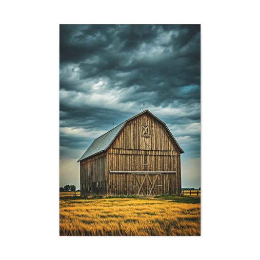 Classic Wooden Barn Beneath Rolling Clouds Wall Art & Canvas Prints