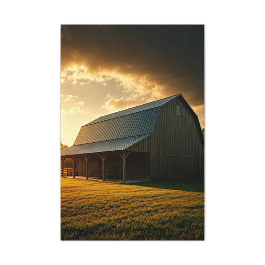 Golden Hour Farm Barn Landscape Wall Art & Canvas Prints