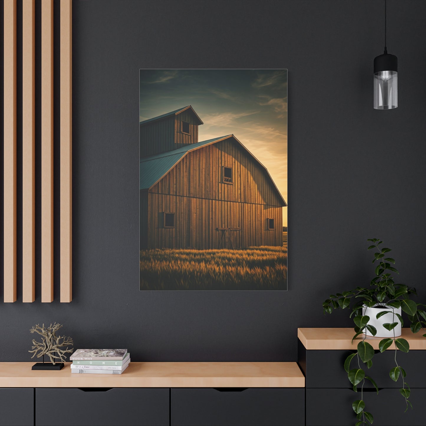 Twin Barn Structures in Evening Light Wall Art & Canvas Prints