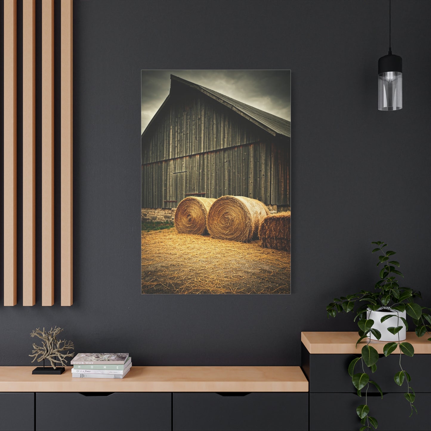 Hay Bales Resting by the Old Barn Wall Art & Canvas Prints