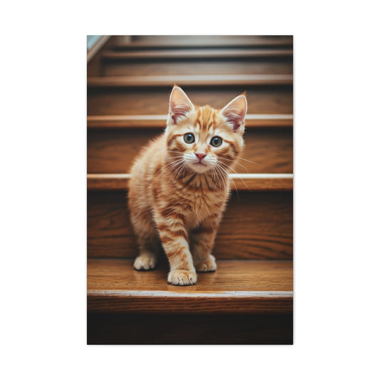 Curious Kitten on Wooden Steps Wall Art & Canvas Prints
