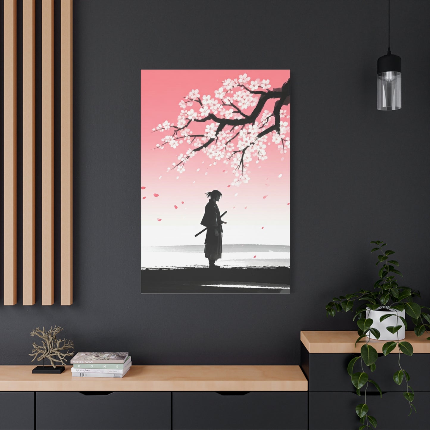Samurai Under Falling Cherry Blossoms Wall Art & Canvas Prints