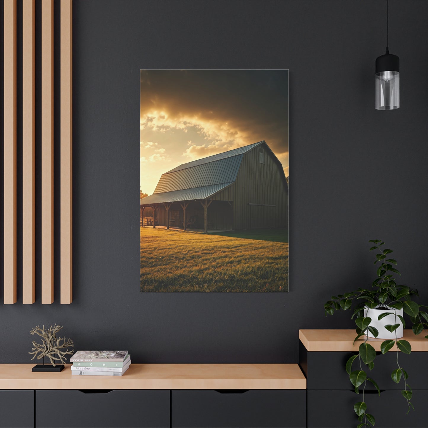 Golden Hour Farm Barn Landscape Wall Art & Canvas Prints