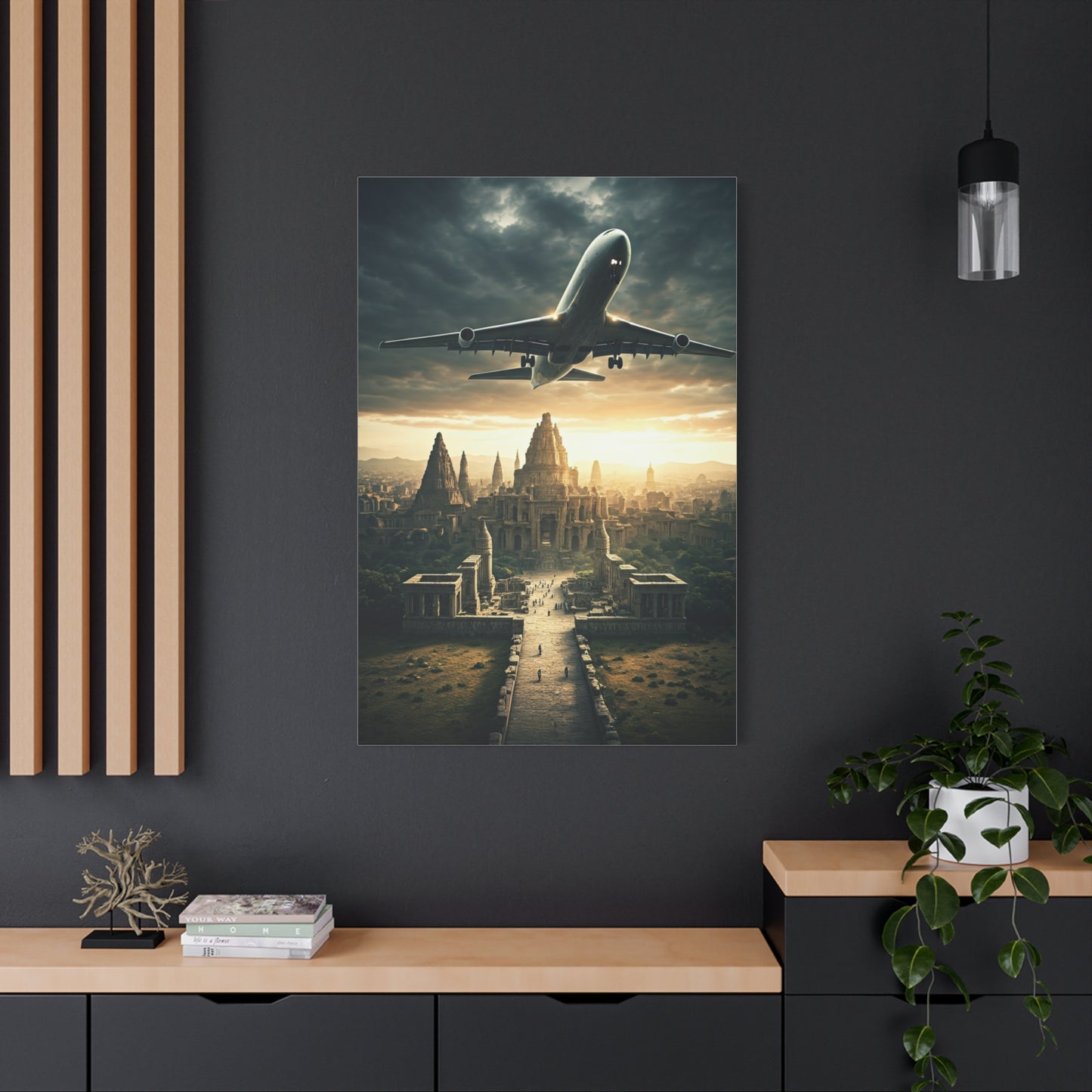 Airliner Over Ancient City Sunrise Wall Art & Canvas Prints