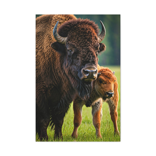 American Bison with Calf in Prairie Light Wall Art & Canvas Print