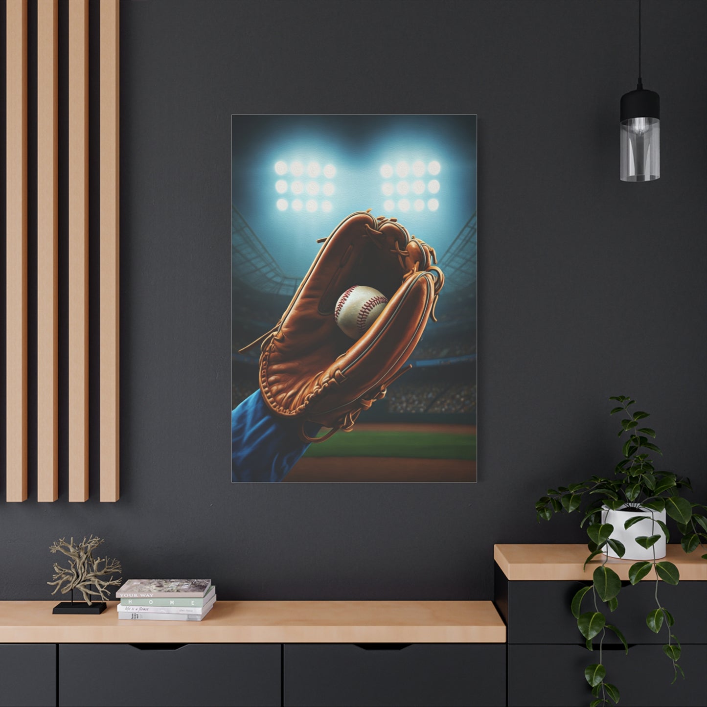 Baseball Glove Catch Under Stadium Lights Wall Art & Canvas Prints