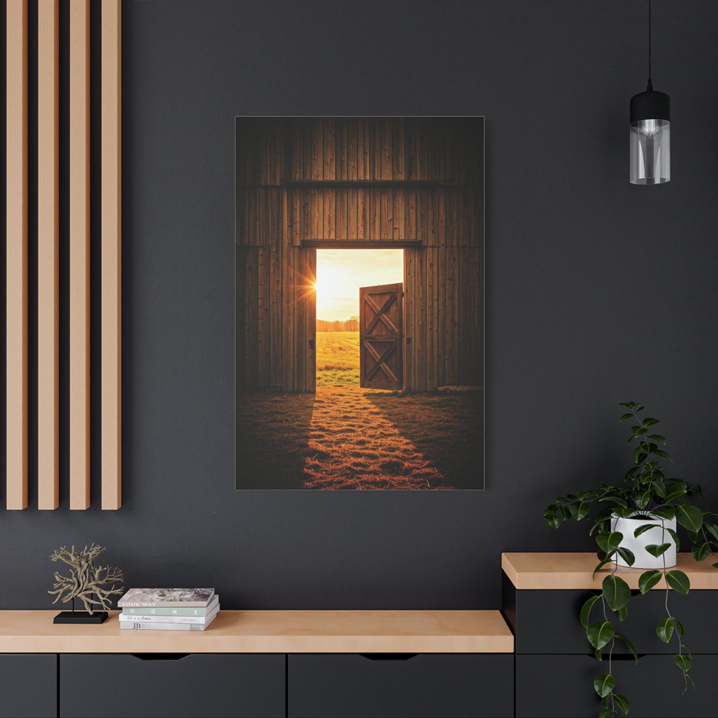 Open Barn Door at Sunrise Wall Art & Canvas Prints