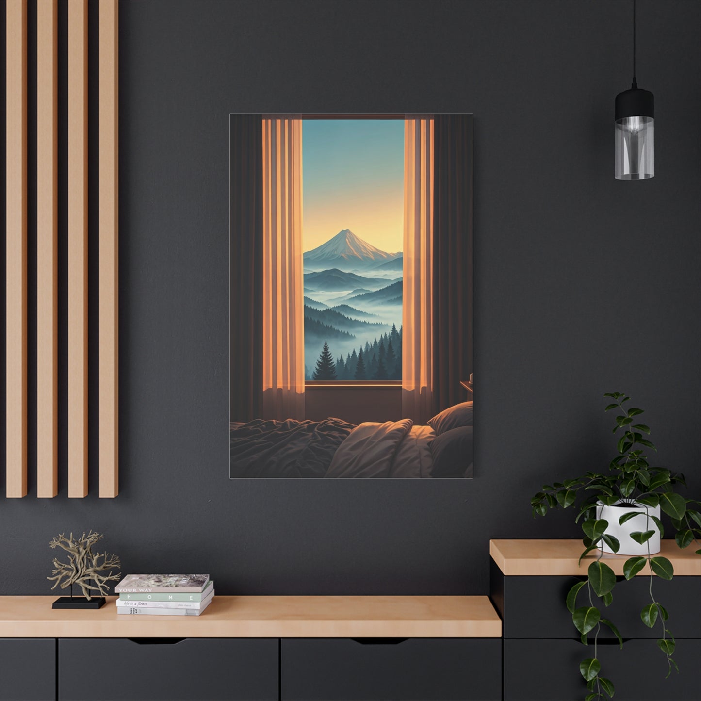 Mountain View Through Window Tranquil Interior Wall Art & Canvas Prints