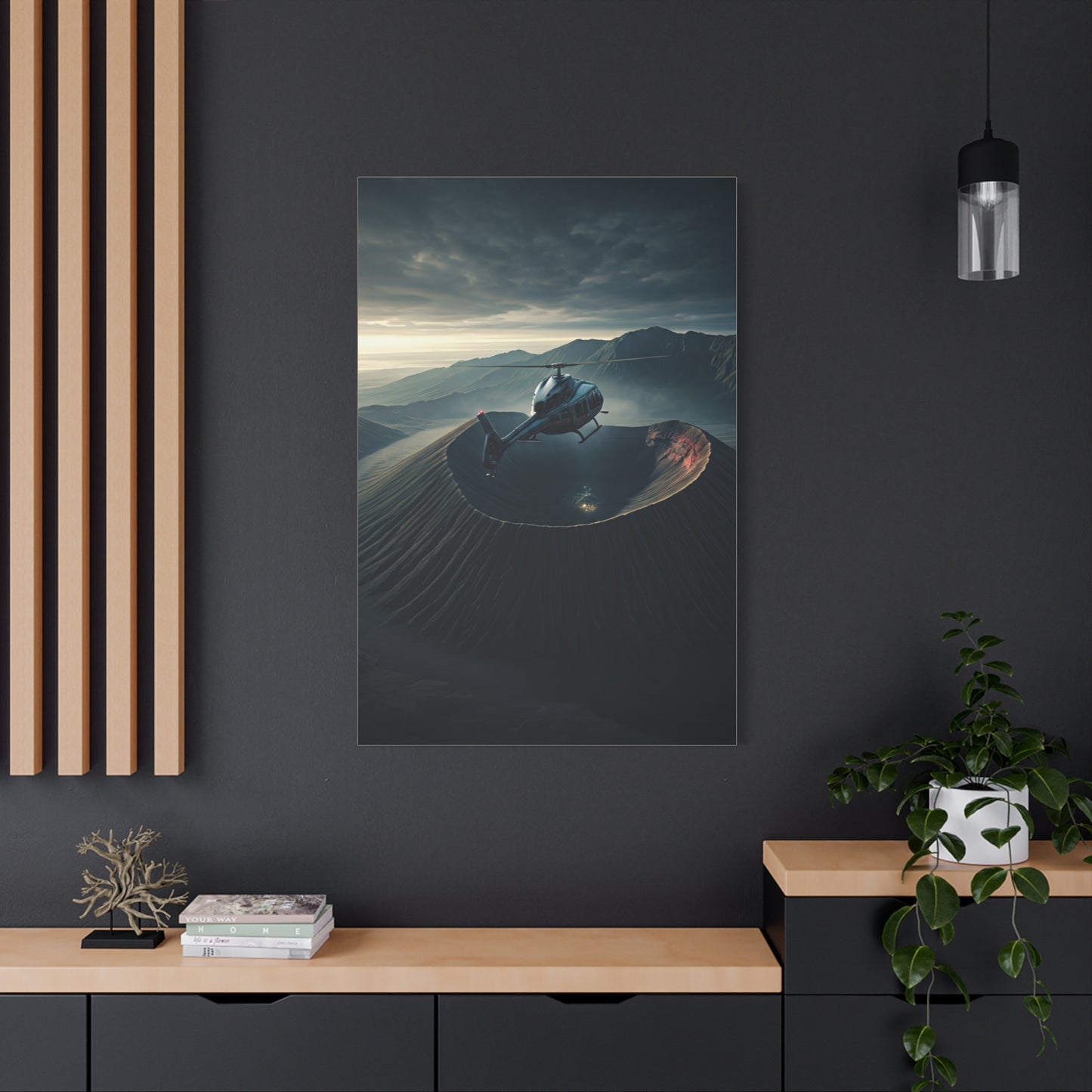 Helicopter Over Volcano Crater Wall Art & Canvas Prints