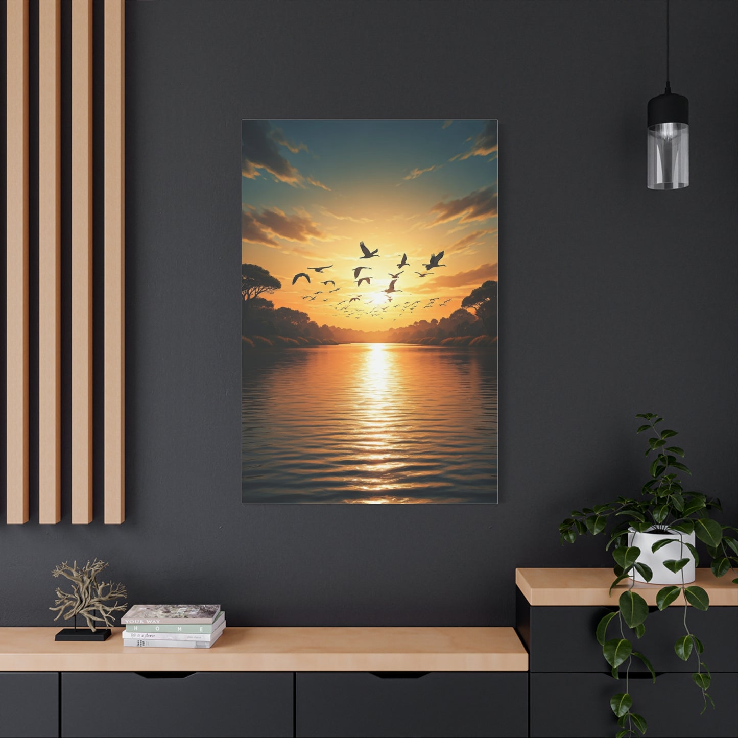 Birds in Flight Over Radiant Ocean Sunset Wall Art & Canvas Prints