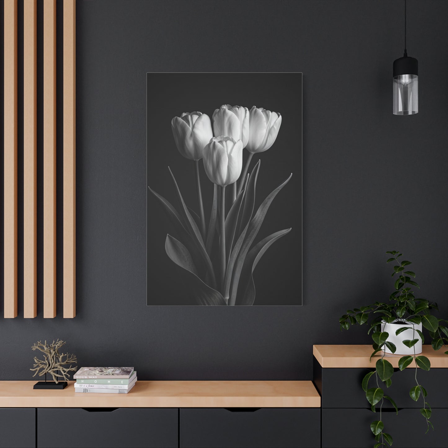 Graceful Tulip Trio Monochrome Wall Art & Canvas Prints