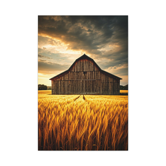Golden Wheatfield Barn at Sunset Wall Art & Canvas Prints