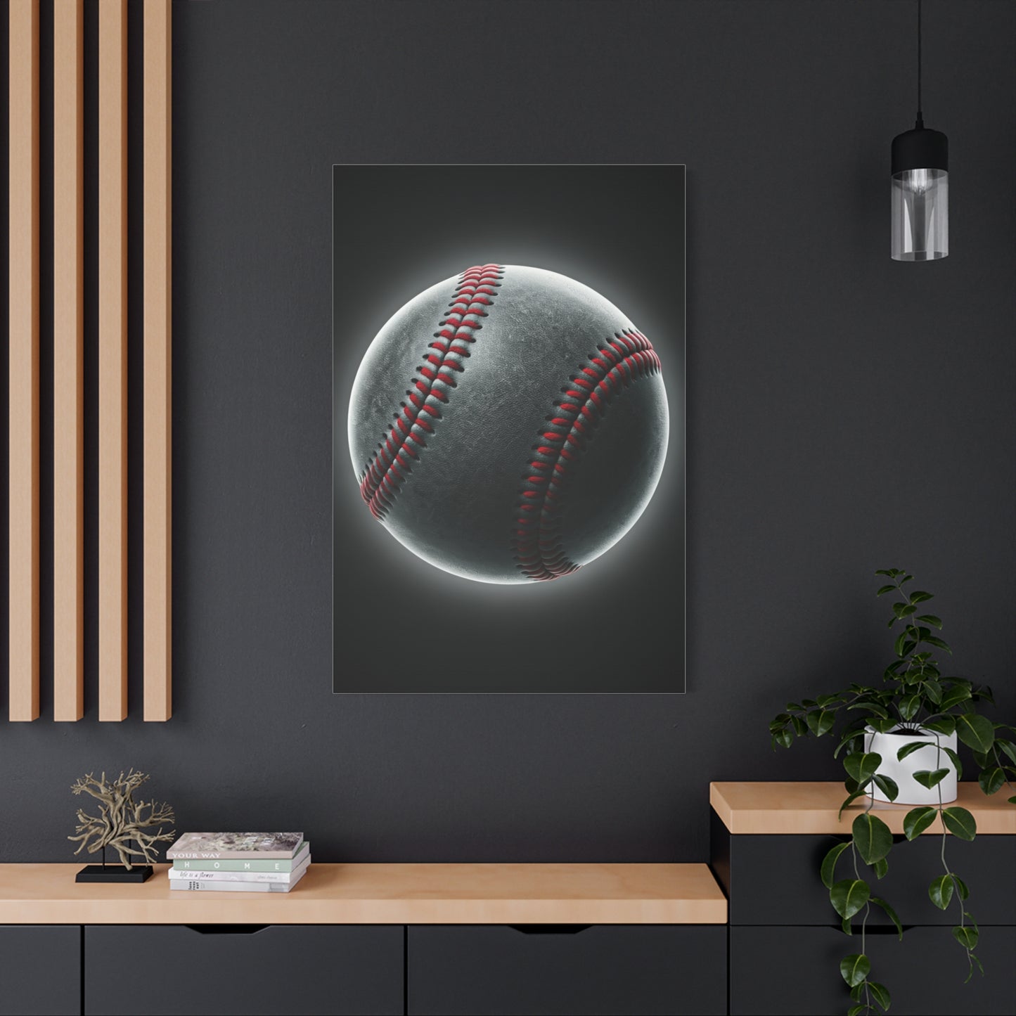 Glowing Baseball Stitch Close-Up Wall Art & Canvas Prints