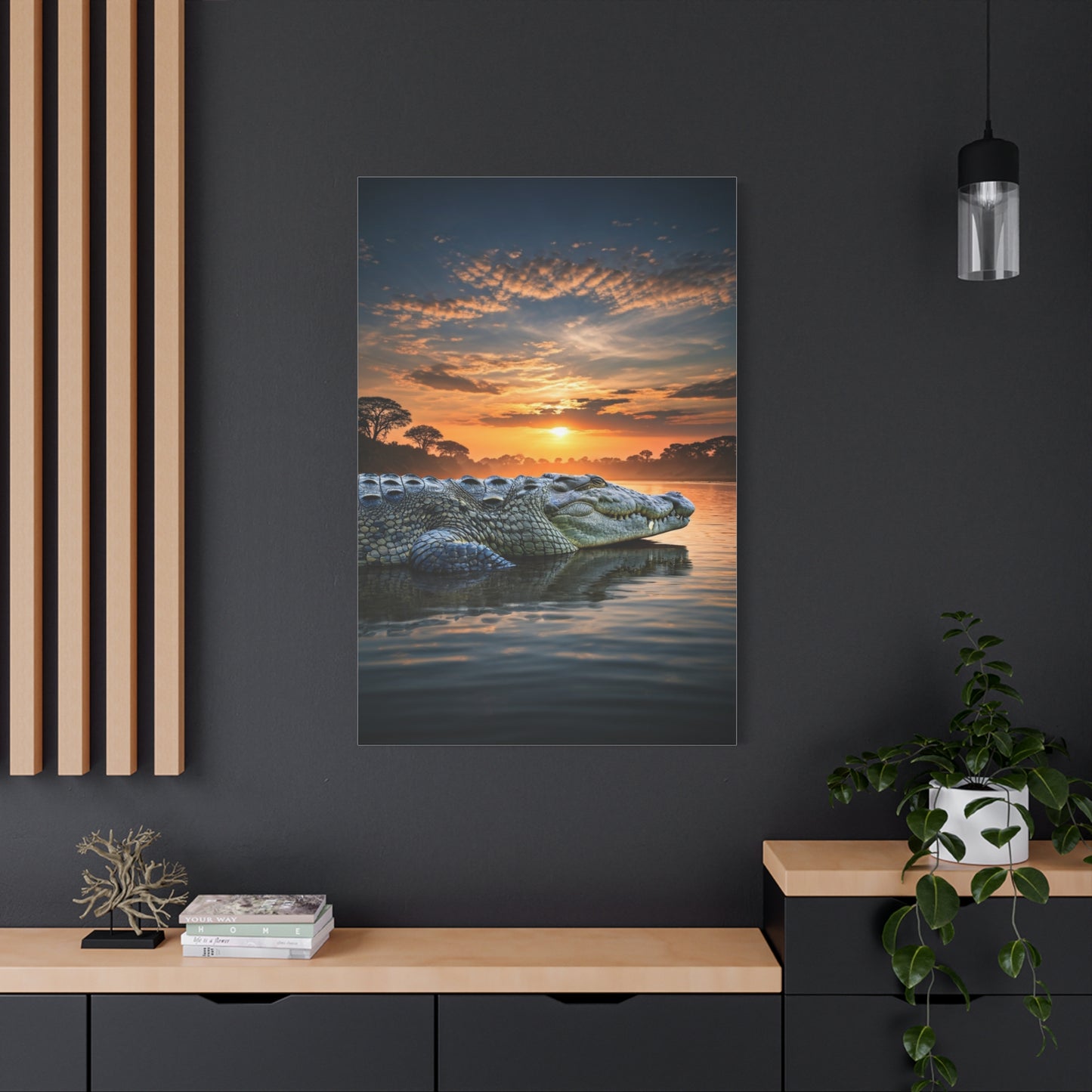 Crocodile Sunset Waterscape Wall Art & Canvas Prints