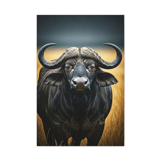 Cape Buffalo Symmetrical Portrait with Golden Backlight Wall Art & Canvas Print