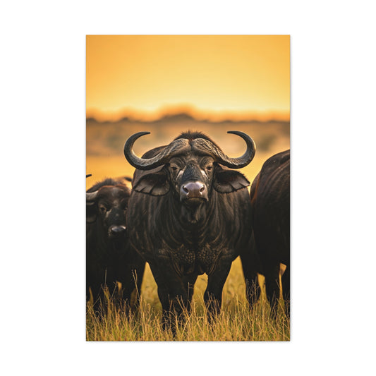 Buffalo Herd in Golden African Sunset Wall Art & Canvas Print