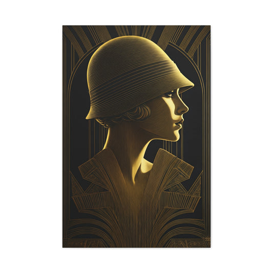 Golden Deco Profile Woman Wall Art & Canvas Prints
