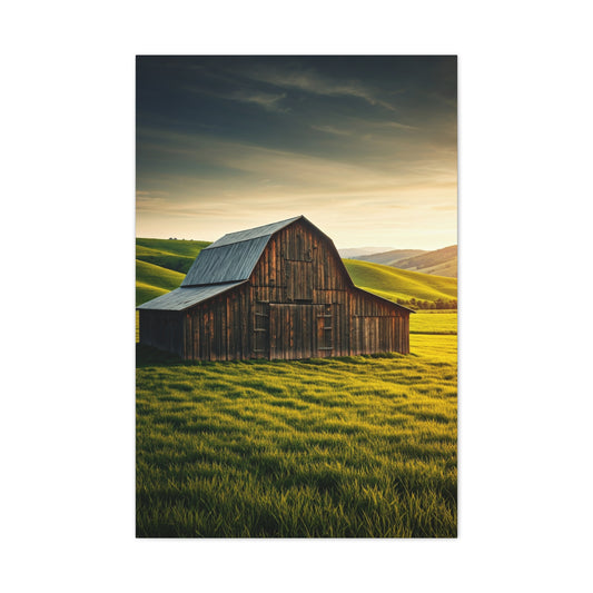 Sunlit Meadow Barn Landscape Wall Art & Canvas Prints