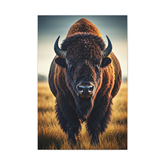 Dominant Prairie Bison in Golden Grass Wall Art & Canvas Print