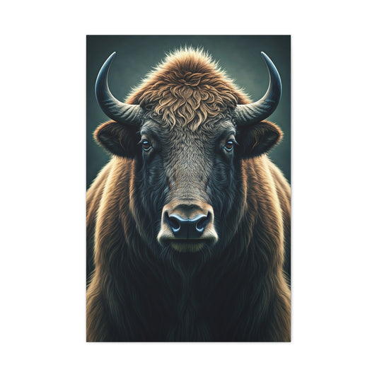 American Bison Frontal Portrait with Dramatic Overcast Lighting Wall Art & Canvas Print