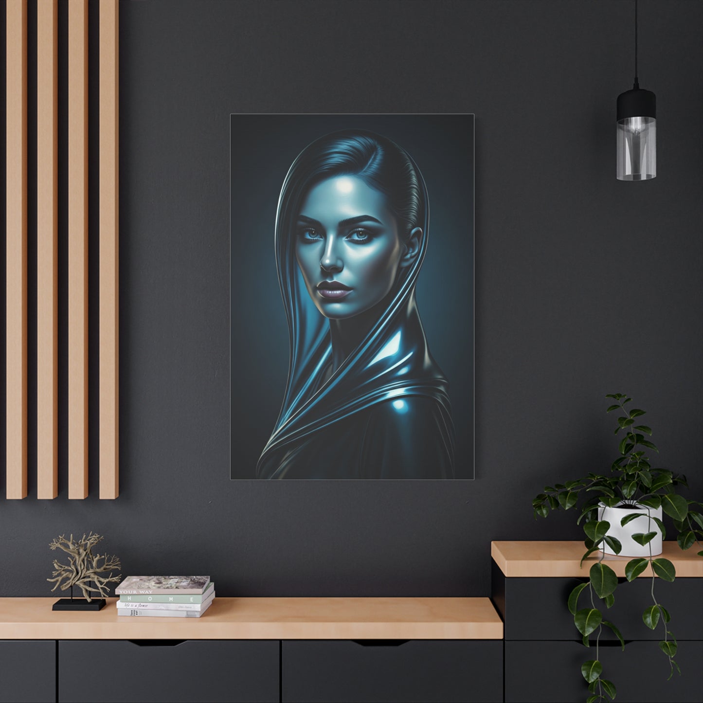 Modern Blue Portrait with Metallic Accents Wall Art & Canvas Prints
