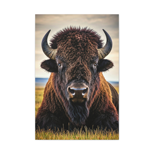 Symmetrical Prairie Bison Frontal Portrait Wall Art & Canvas Print