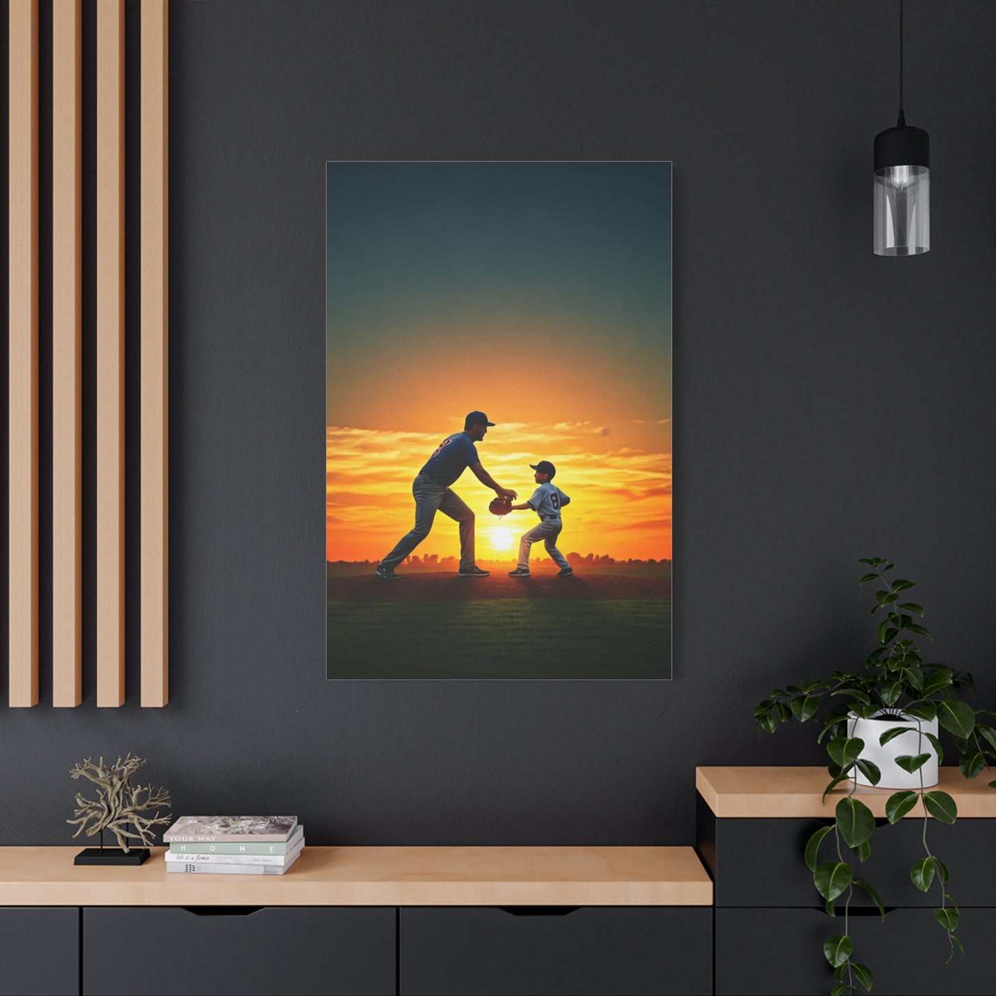 Father and Child Baseball Sunset Moment Wall Art & Canvas Prints
