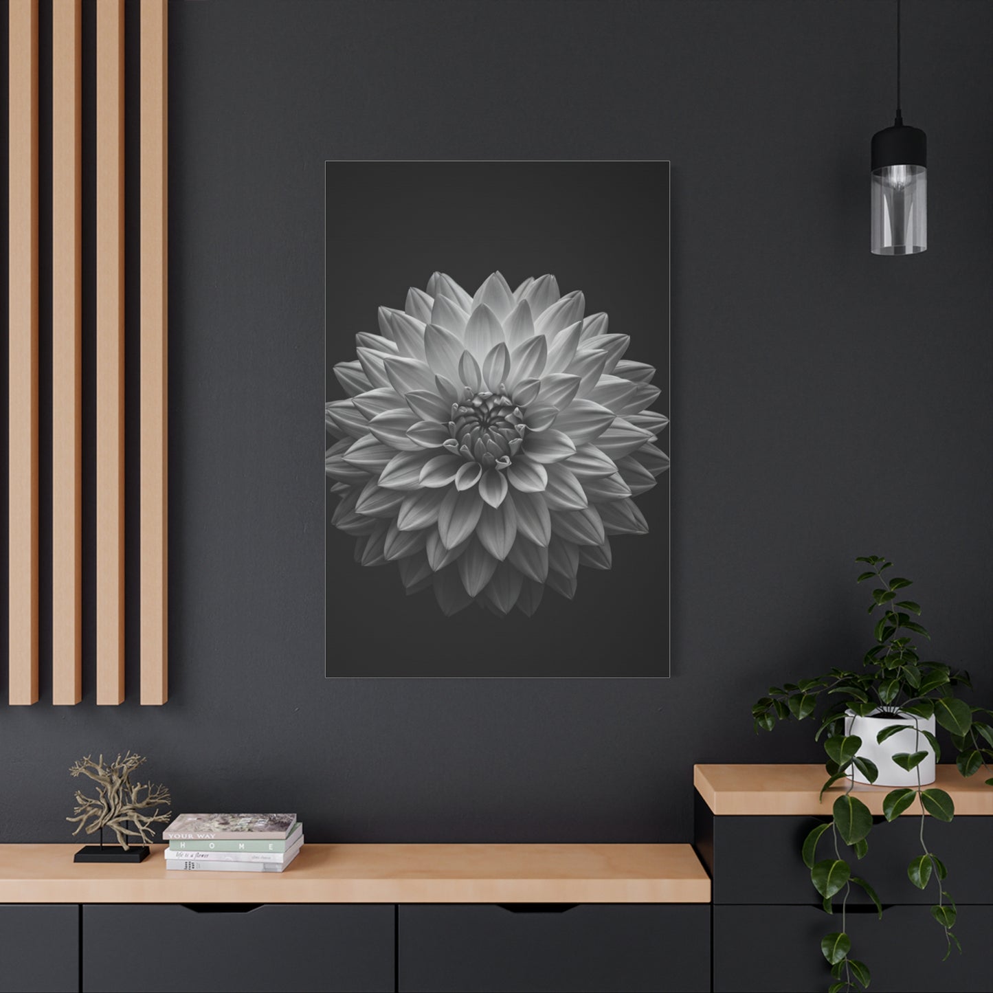 Dahlia Bloom in Shadow Monochrome Wall Art & Canvas Prints