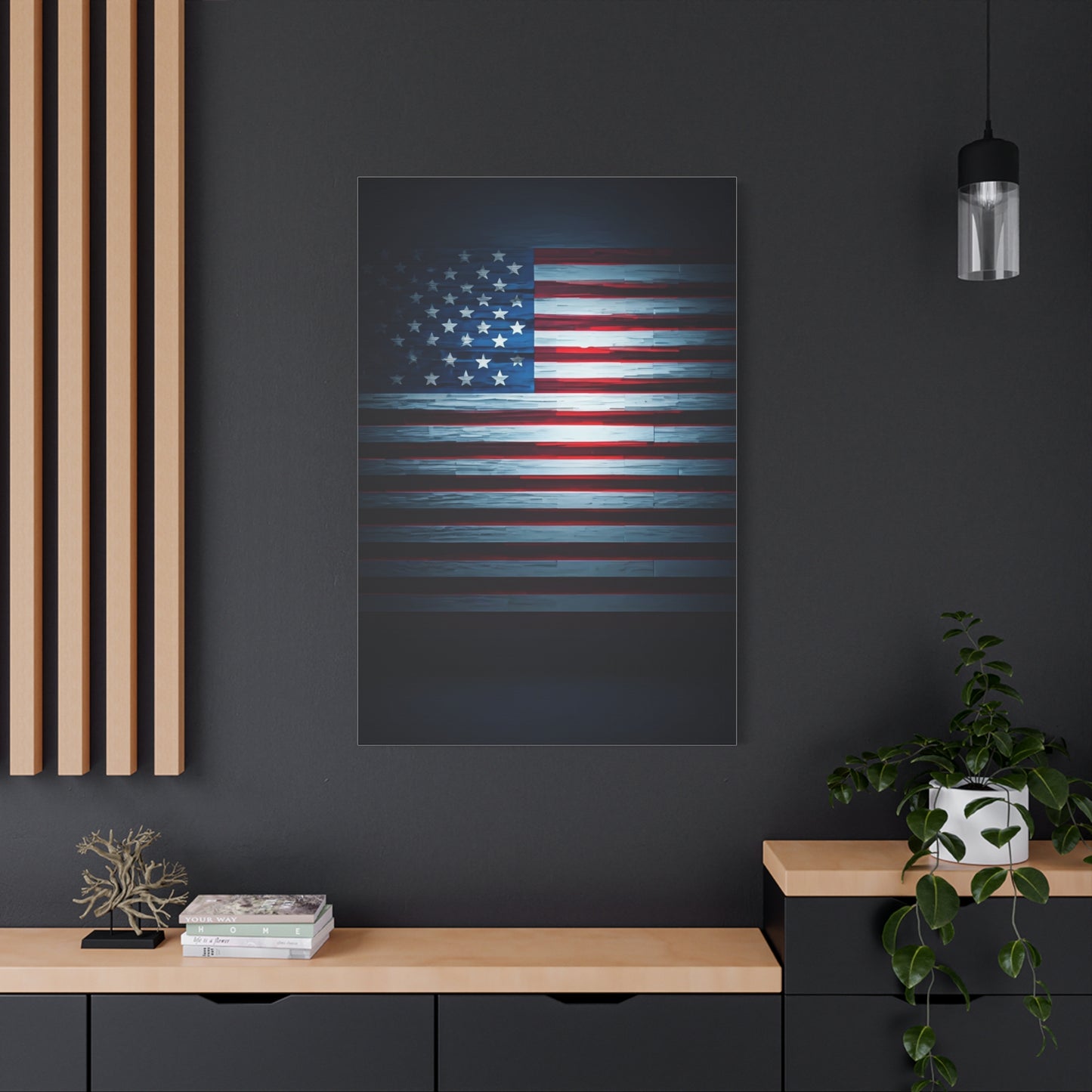 Minimalist Dark American Flag Glow Wall Art & Canvas Prints