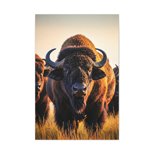 Bison Herd Leader in Golden Field Wall Art & Canvas Print