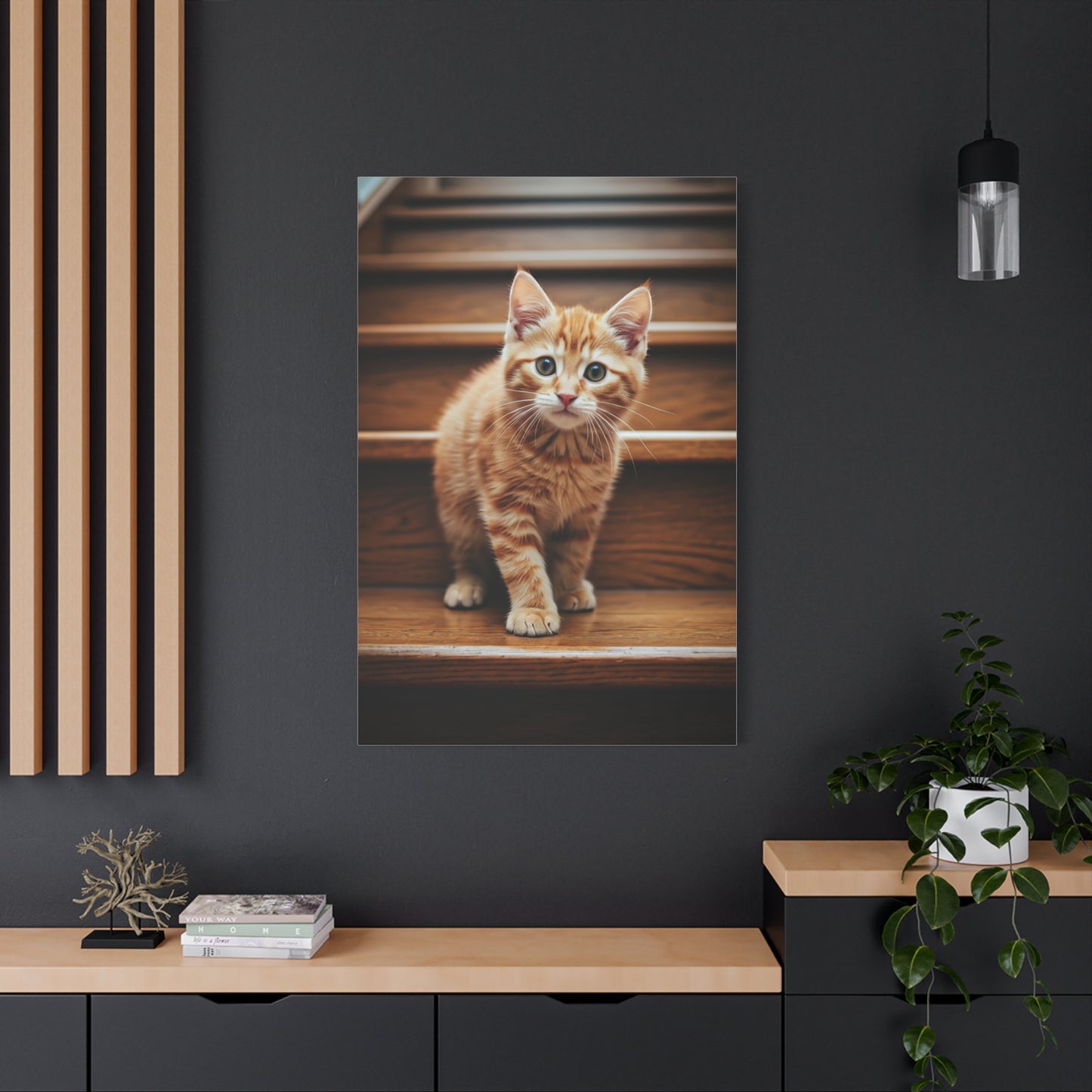 Curious Kitten on Wooden Steps Wall Art & Canvas Prints