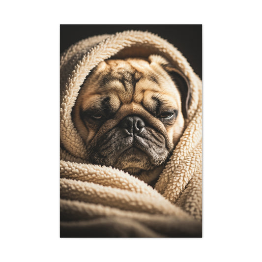 Wrapped in Warmth Pug Wall Art & Canvas Print