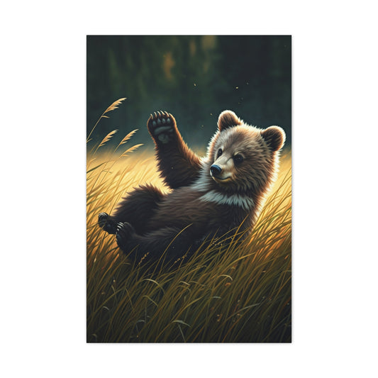 Playful Bear Cub in Meadow Wall Art & Canvas Prints