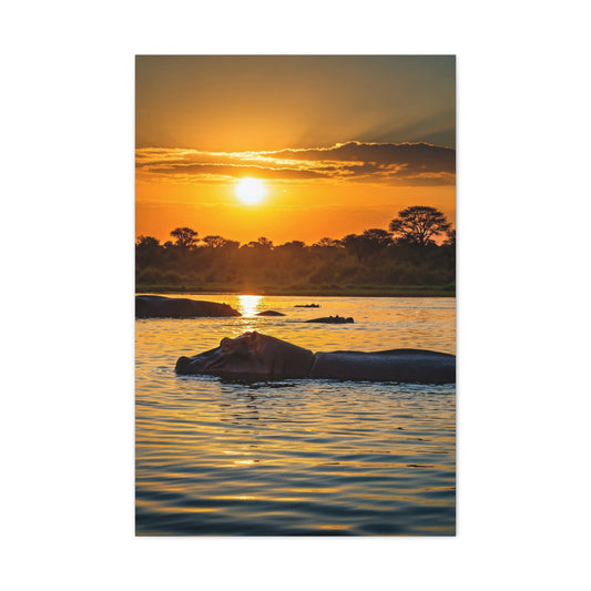 Hippo Resting at Sunset Waters Wall Art & Canvas Prints