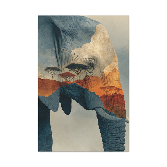 African Landscape Double Exposure Elephant Wall Art & Canvas Print