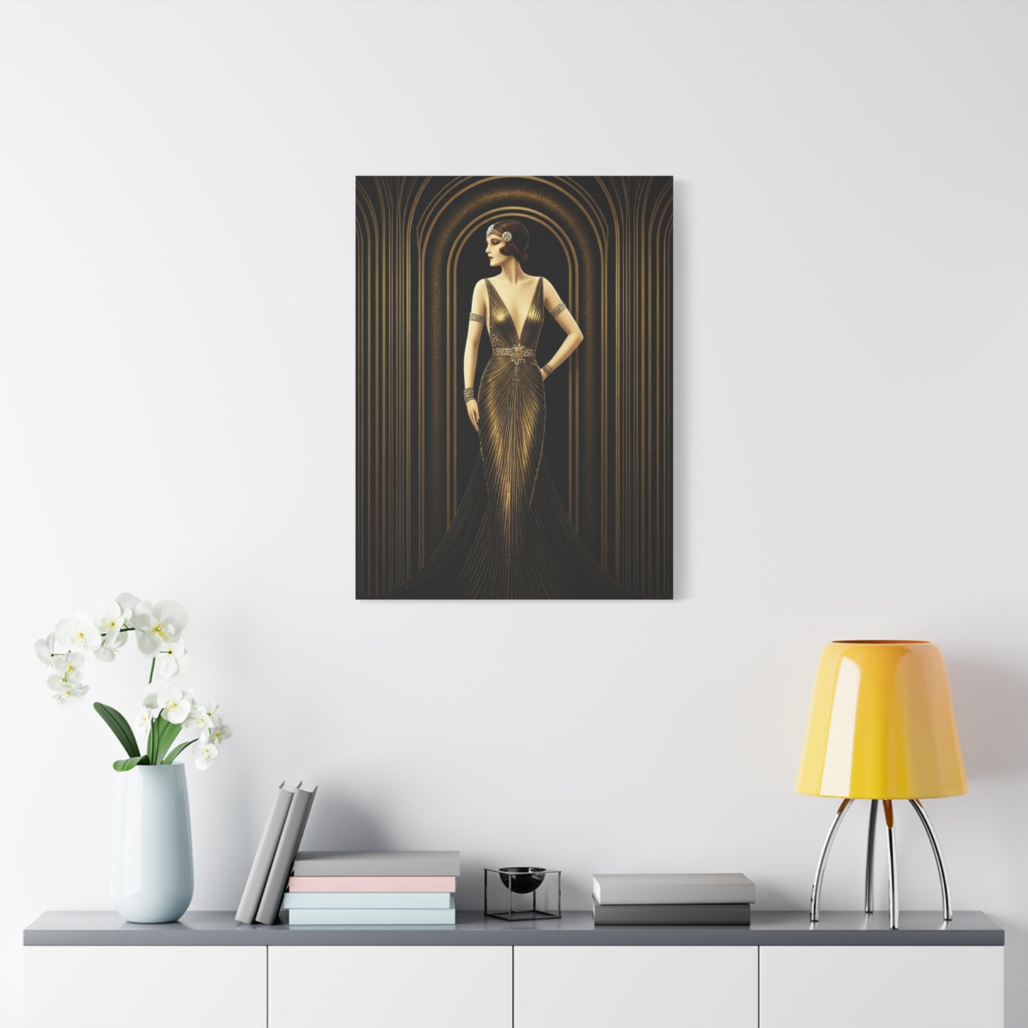 Golden Archway Elegance Woman Wall Art & Canvas Prints