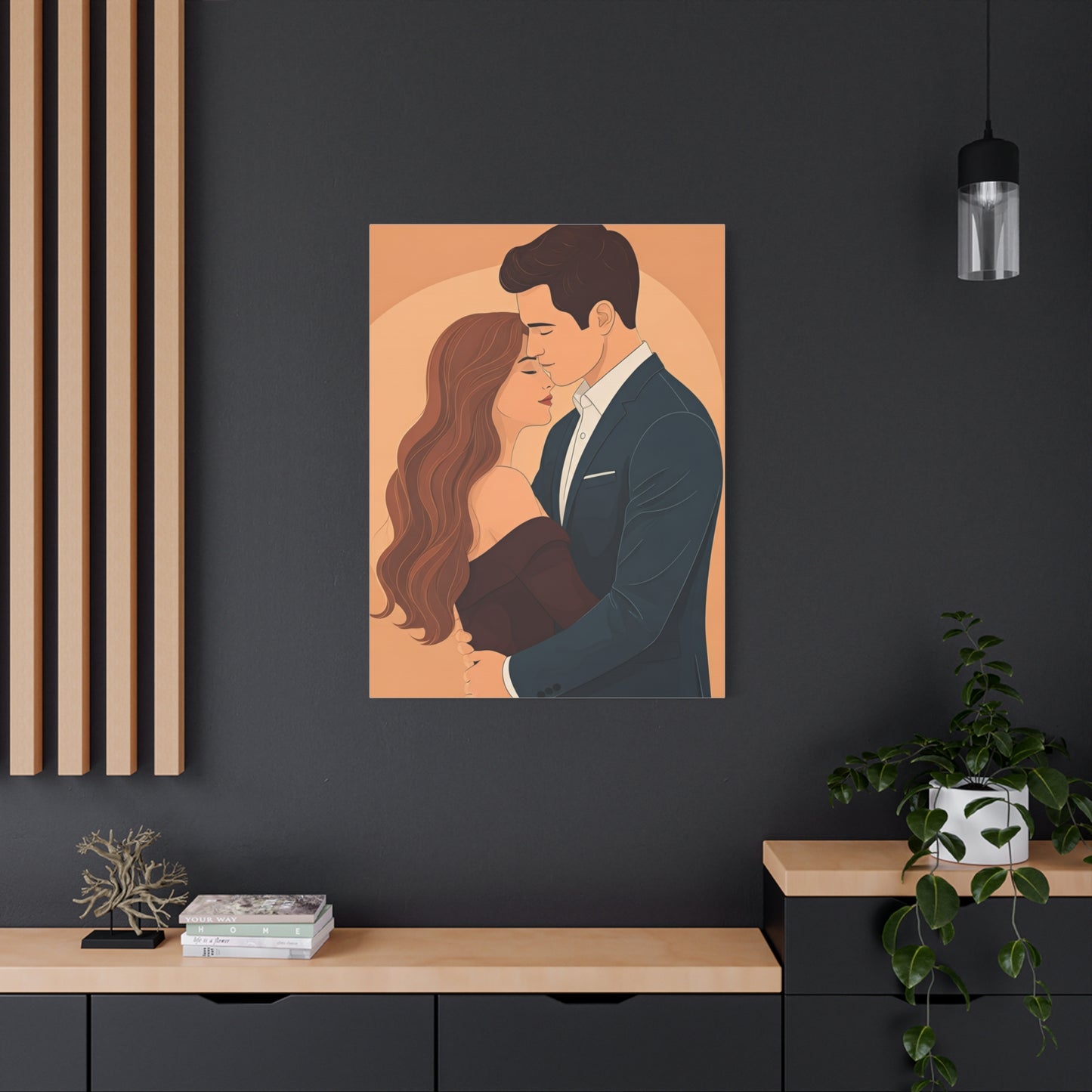 Romantic Embrace Illustration Wall Art & Canvas Prints