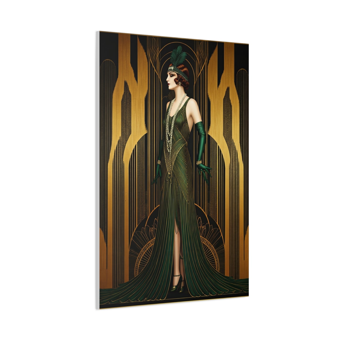 Emerald Deco Flapper Elegance Wall Art & Canvas Prints
